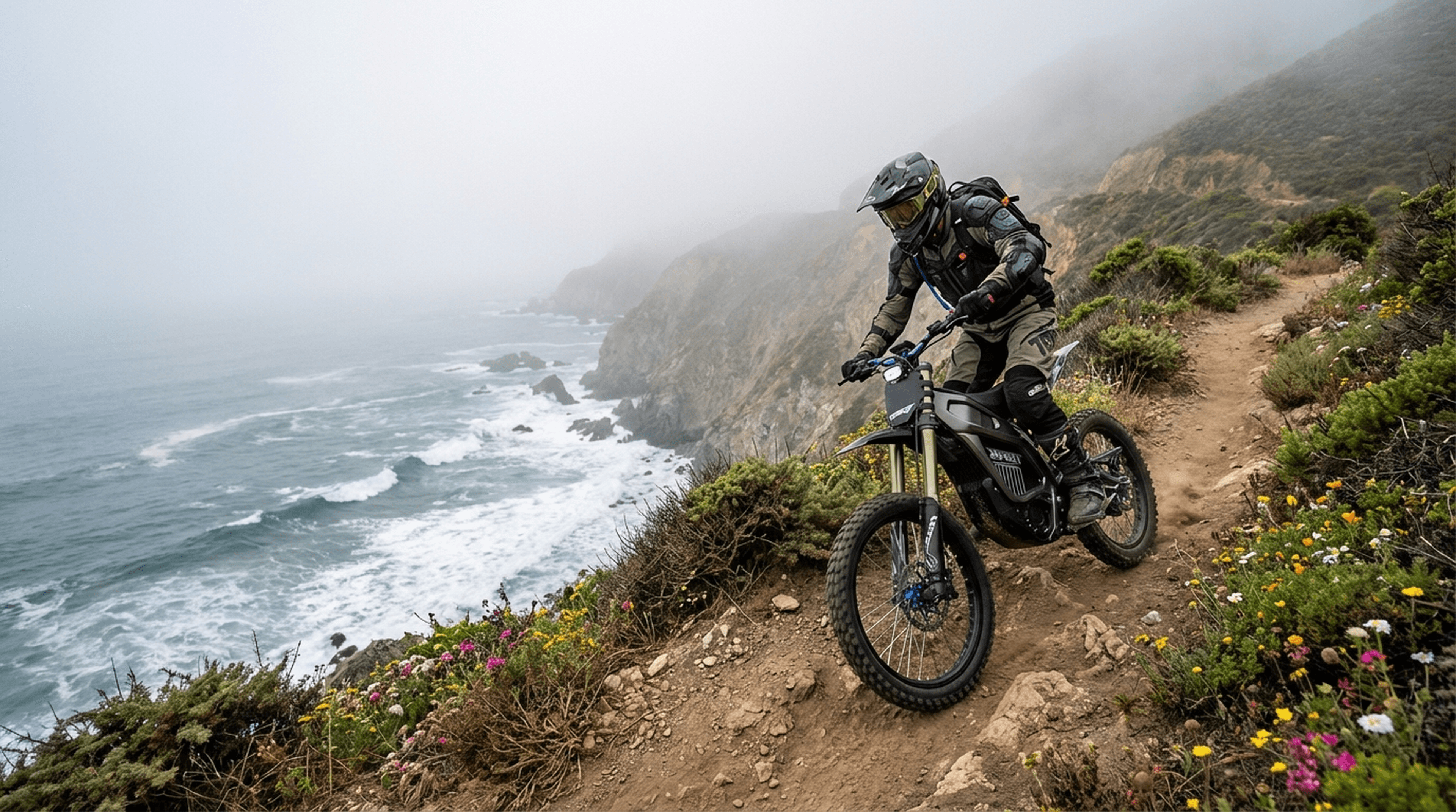 Tork Pro-Sport riding along a coastal cliff trail